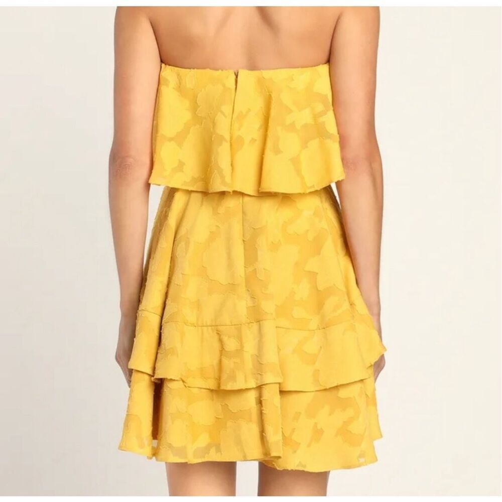 Lulu’s True Lover Mustard Yellow Burnout Floral Strapless Mini Dress - Picture 3 of 12